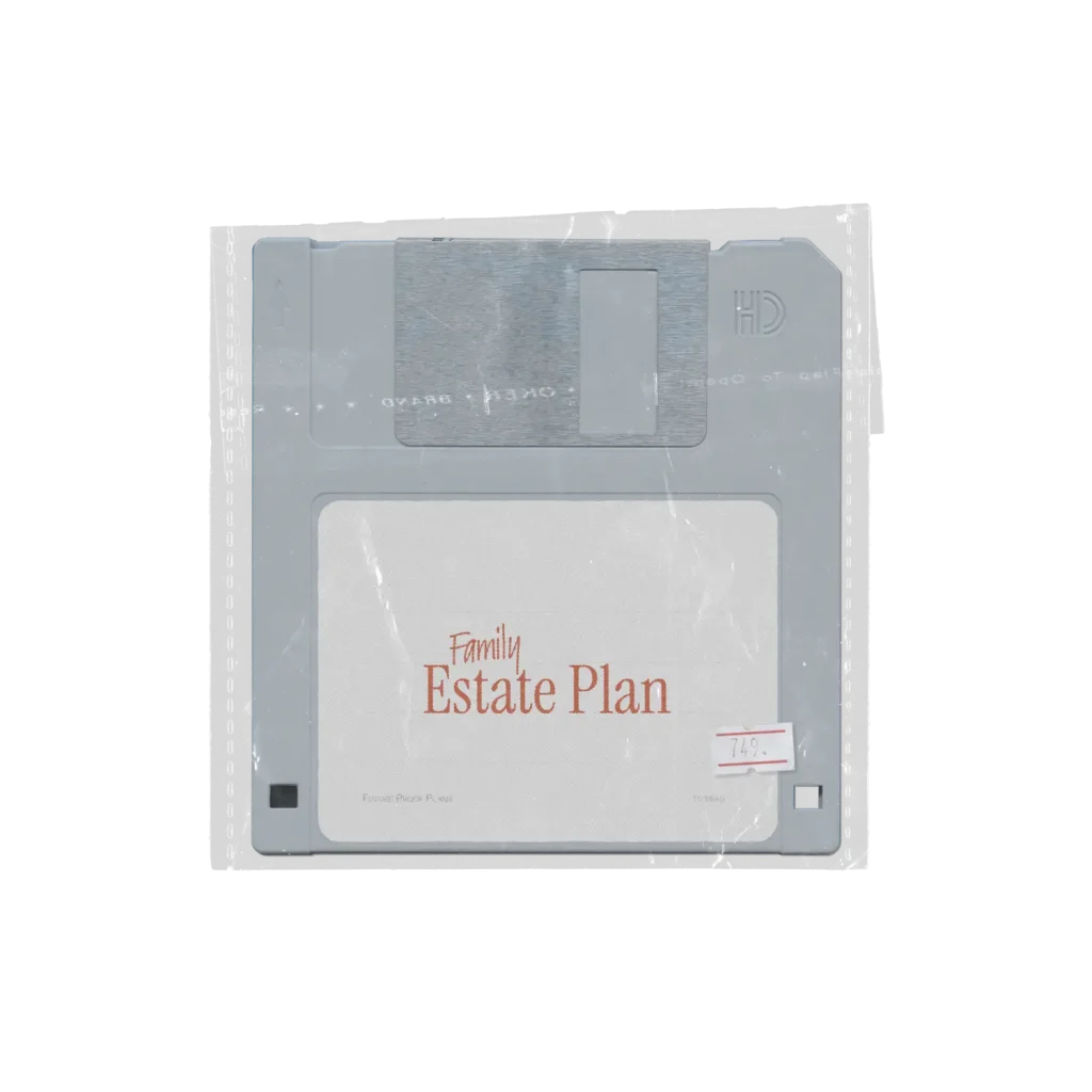 Estate plan blue silver bag floppy disk mockup
