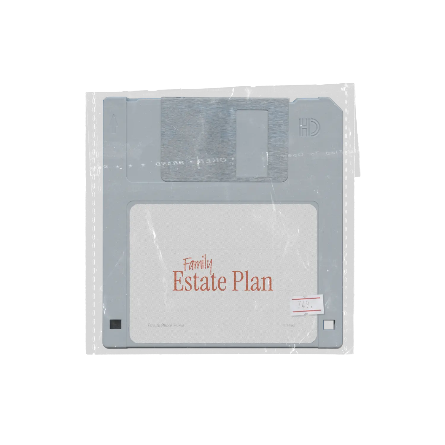 Future Proof Plans Estate plan blue silver bag floppy disk mockup