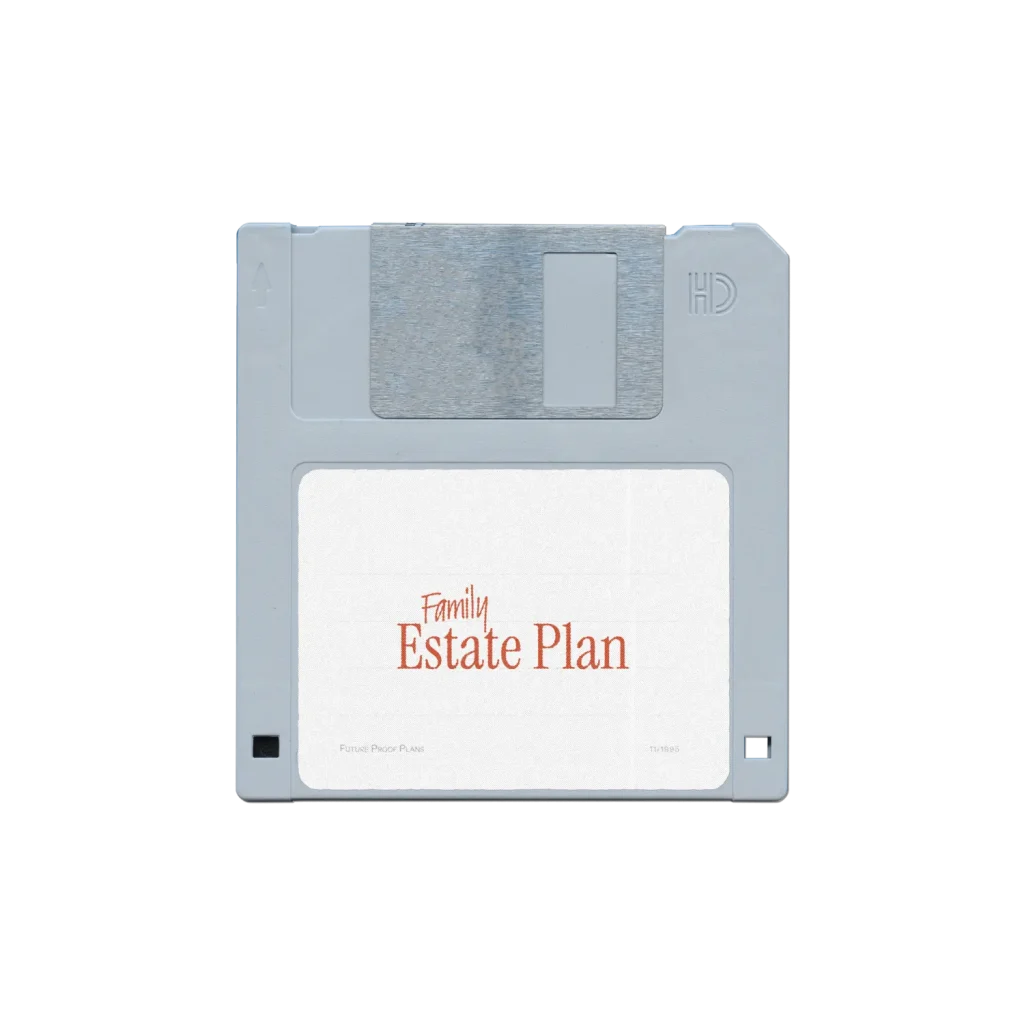 Estate plan blue silver floppy disk mockup